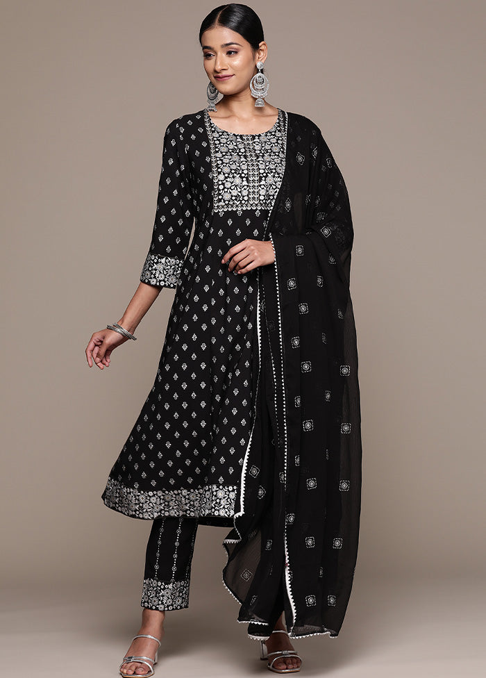 3 Pc Black Readymade Silk Suit Set - Indian Silk House Agencies