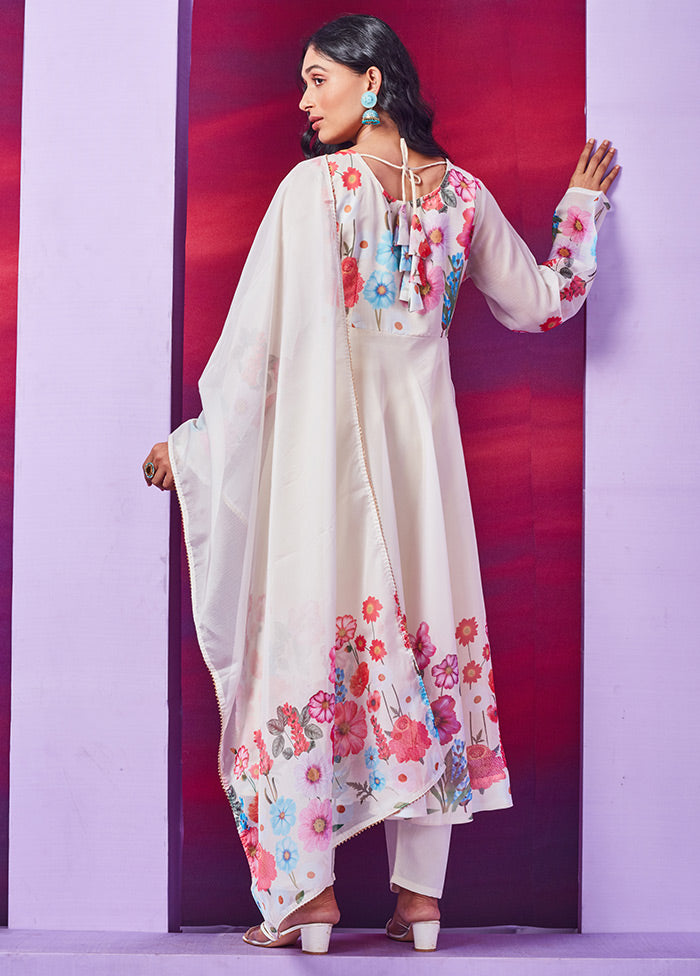 3 Pc White Readymade Silk Suit Set - Indian Silk House Agencies