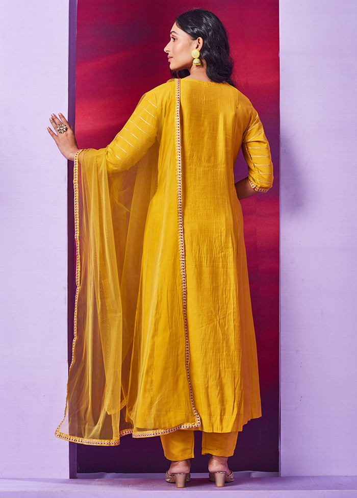 3 Pc Mustard Readymade Silk Suit Set - Indian Silk House Agencies