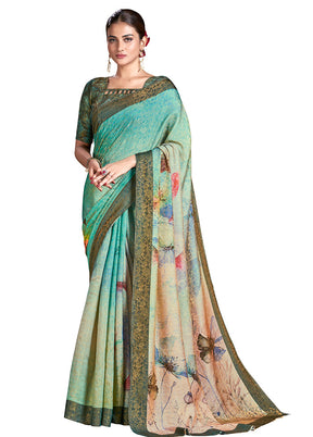 Sea Green Dupion Silk Saree With Blouse Piece - Indian Silk House Agencies