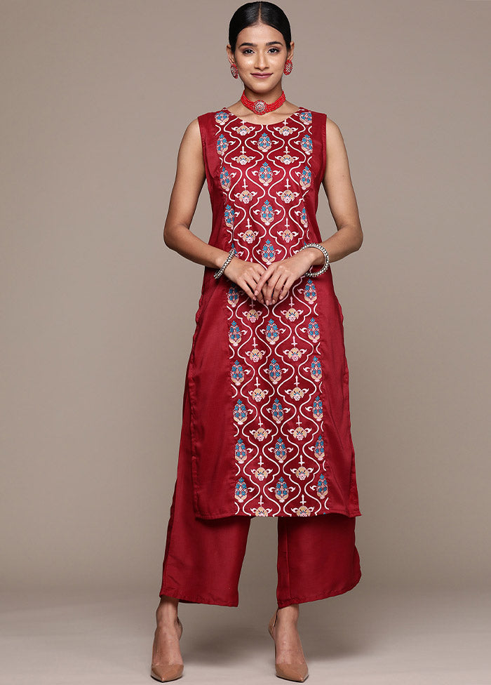 2 Pc Red Readymade Silk Kurti Set - Indian Silk House Agencies