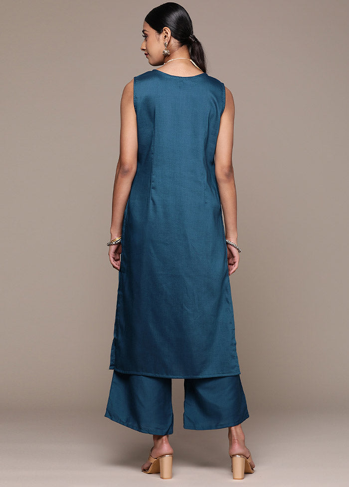 2 Pc Teal Blue Readymade Silk Kurti Set - Indian Silk House Agencies