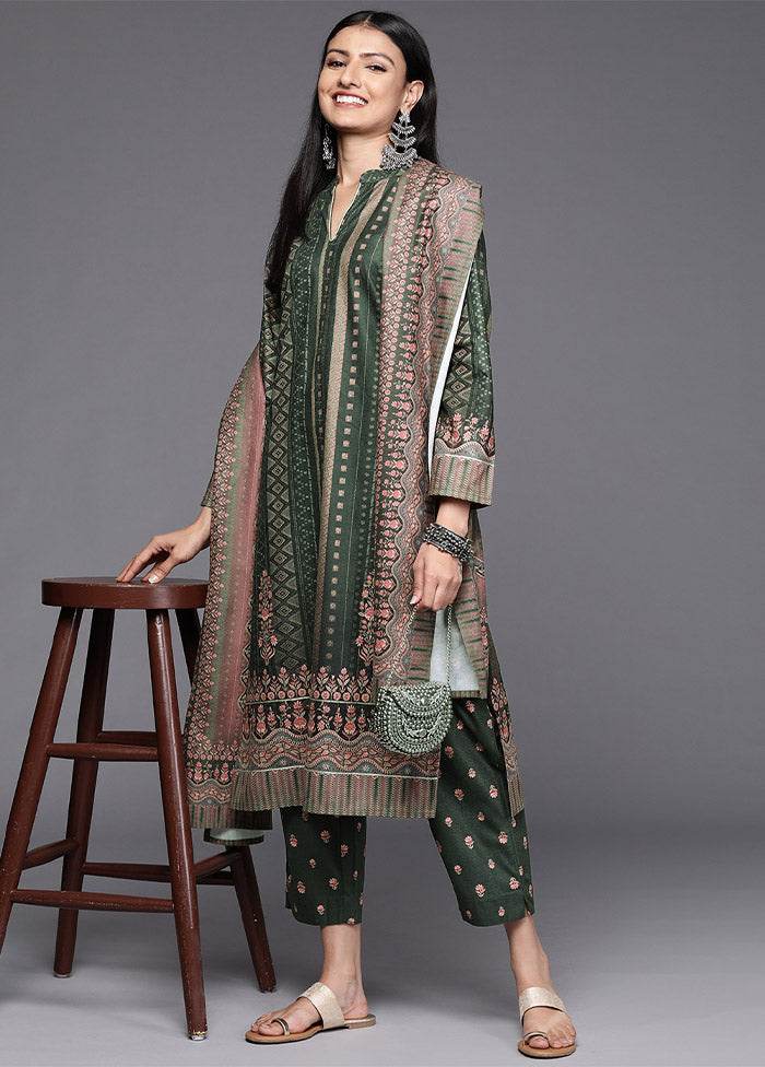 3 Pc Green Readymade Velvet Suit Set - Indian Silk House Agencies