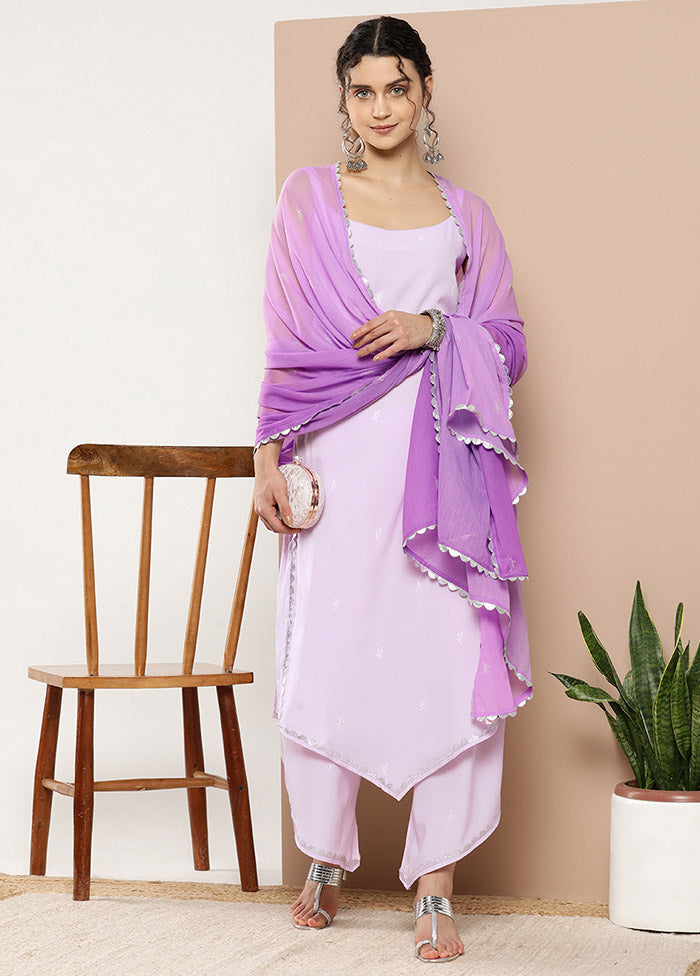 3 Pc Lavender Readymade Silk Suit Set - Indian Silk House Agencies
