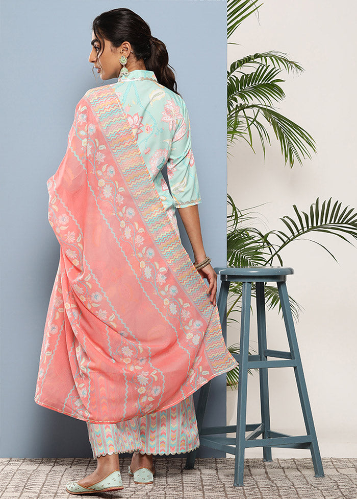 3 Pc Sky Blue Readymade Silk Suit Set - Indian Silk House Agencies