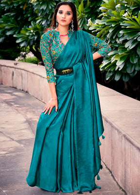 Sea Green Dupion Silk Saree With Blouse Piece - Indian Silk House Agencies