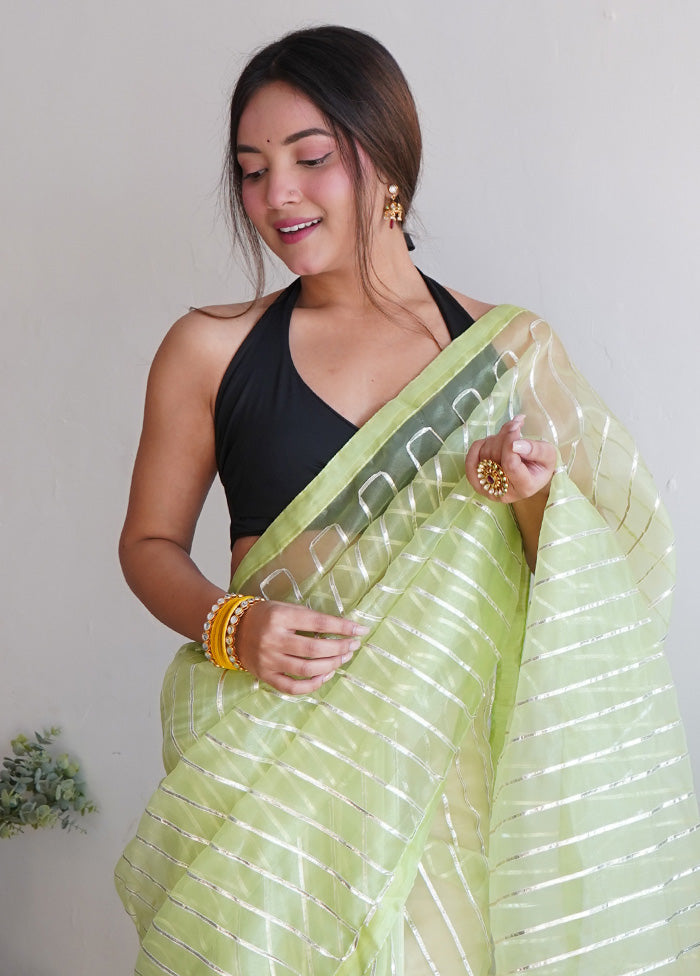 Pista Green Organza Saree With Blouse Piece - Indian Silk House Agencies
