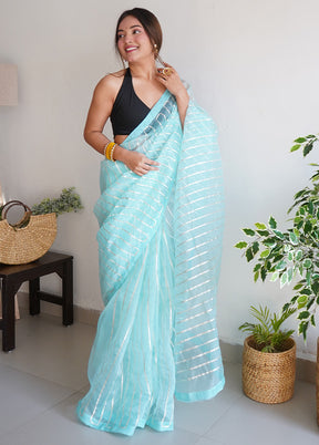 Sky Blue Organza Saree With Blouse Piece - Indian Silk House Agencies