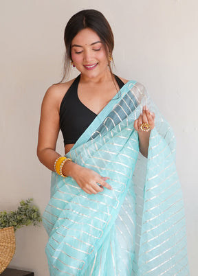 Sky Blue Organza Saree With Blouse Piece - Indian Silk House Agencies