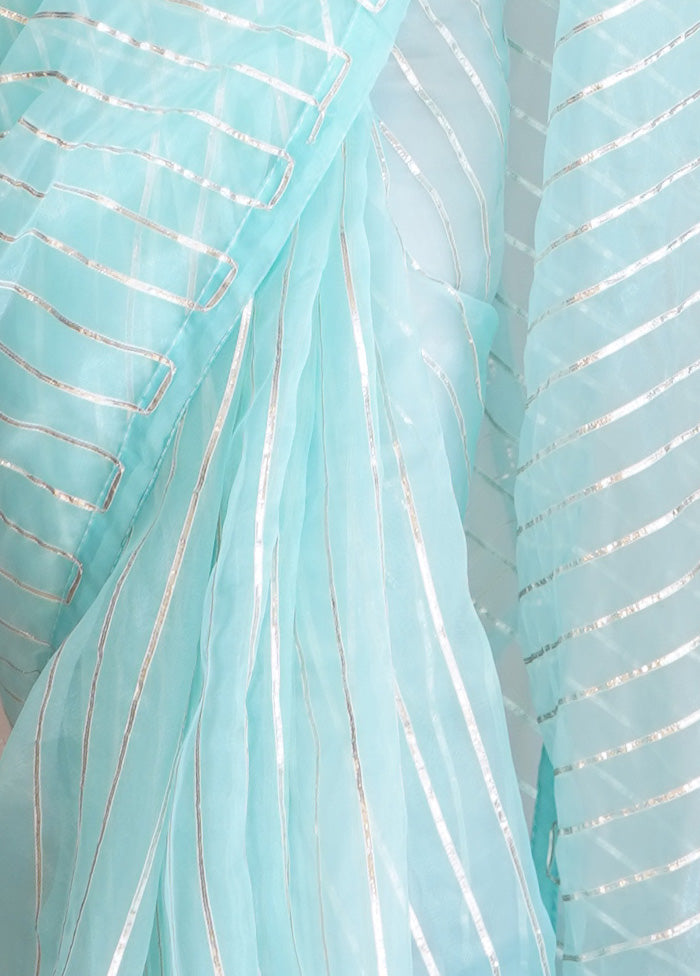 Sky Blue Organza Saree With Blouse Piece - Indian Silk House Agencies