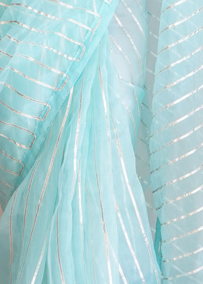 Sky Blue Organza Saree With Blouse Piece - Indian Silk House Agencies