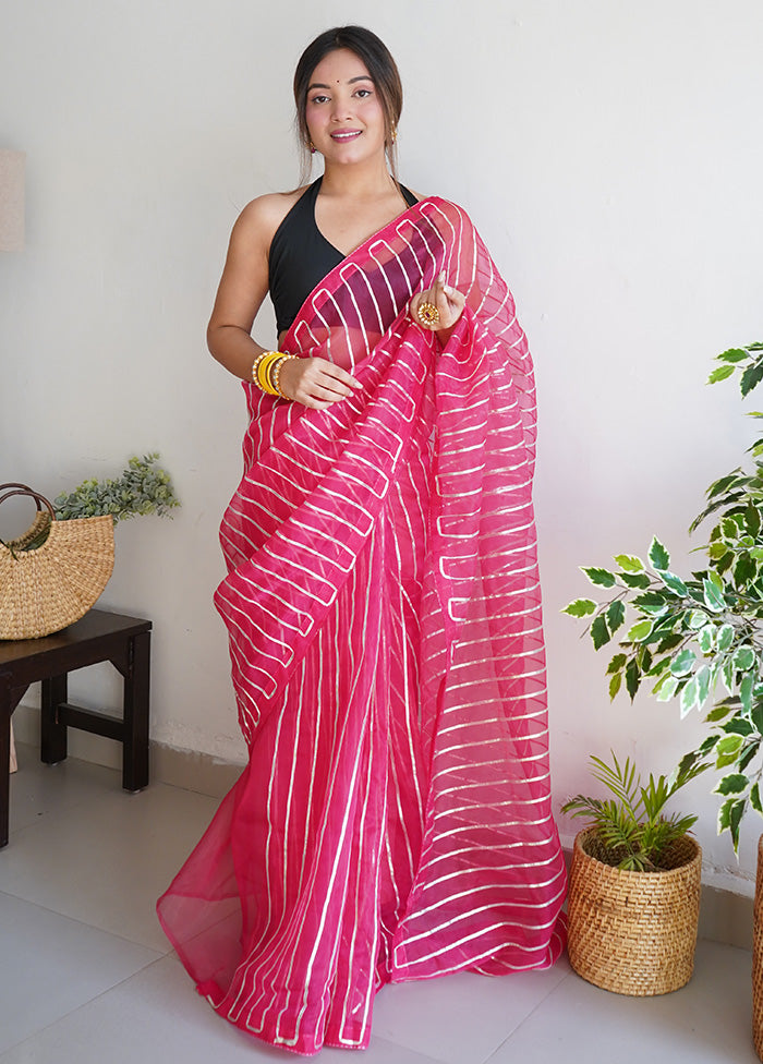 Pink Organza Saree With Blouse Piece - Indian Silk House Agencies