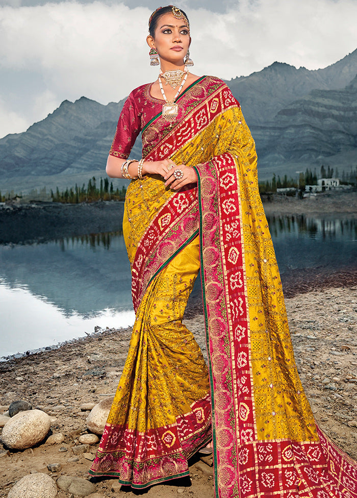 Mustard Silk Saree With Blouse Piece - Indian Silk House Agencies