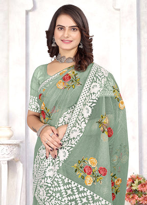 Pista Green Organza Saree With Blouse Piece - Indian Silk House Agencies