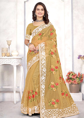 Mustard Organza Saree With Blouse Piece - Indian Silk House Agencies