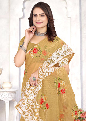 Mustard Organza Saree With Blouse Piece - Indian Silk House Agencies