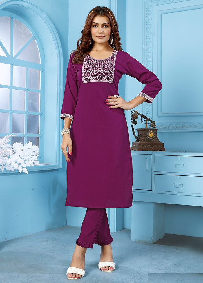 2 Pc Purple Readymade Cotton Kurti Set - Indian Silk House Agencies