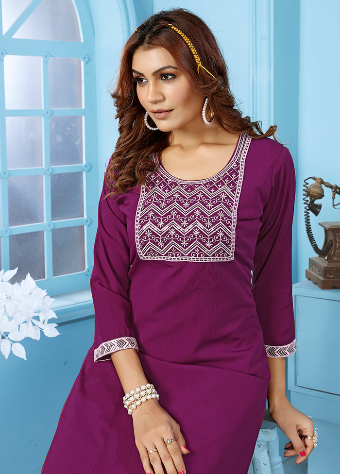 2 Pc Purple Readymade Cotton Kurti Set - Indian Silk House Agencies