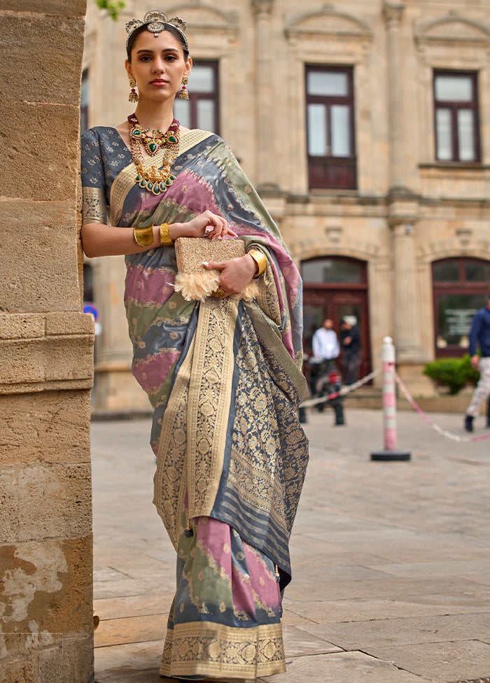 Lavender Dupion Silk Saree With Blouse Piece - Indian Silk House Agencies