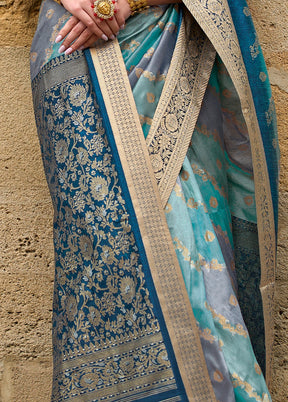 Teal Blue Dupion Silk Saree With Blouse Piece - Indian Silk House Agencies