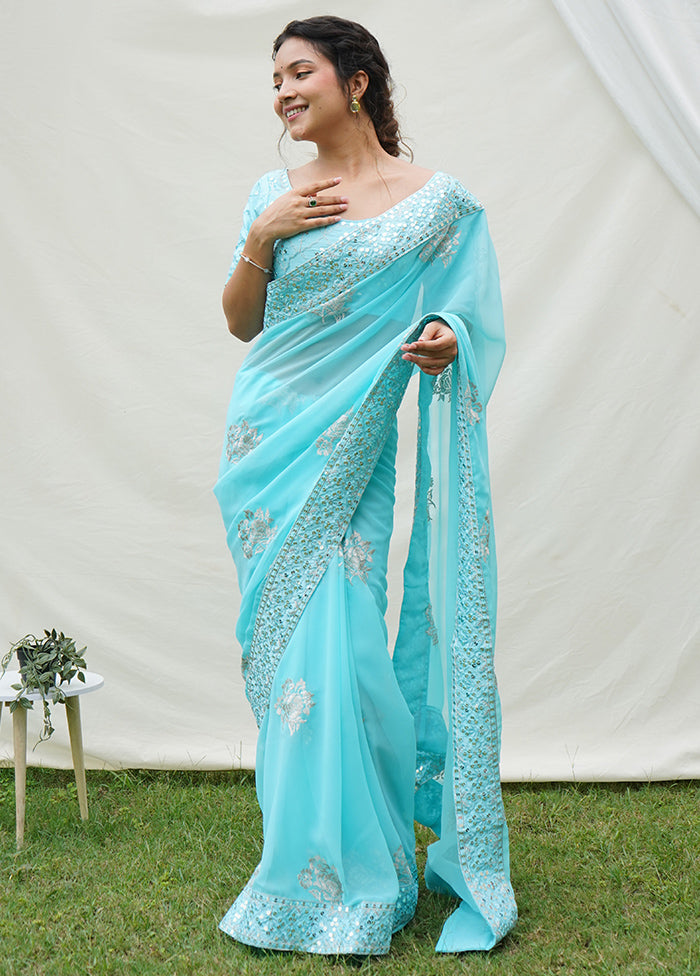 Sea Green Georgette Saree With Blouse Piece - Indian Silk House Agencies