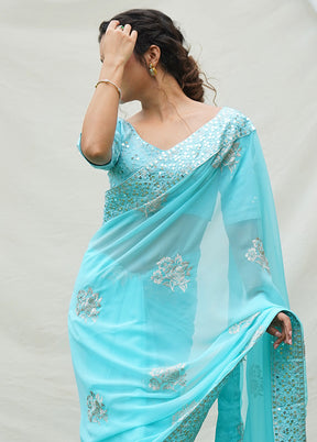 Sea Green Georgette Saree With Blouse Piece - Indian Silk House Agencies