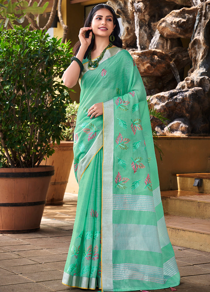 Sea Green Silk Saree With Blouse Piece - Indian Silk House Agencies