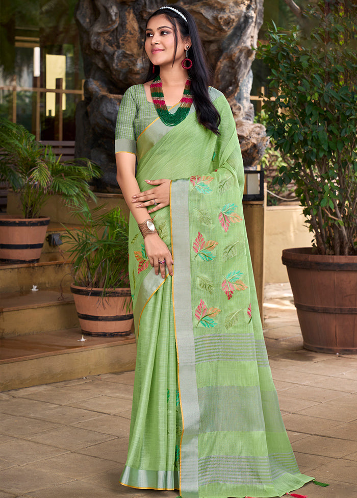 Green Silk Saree With Blouse Piece - Indian Silk House Agencies