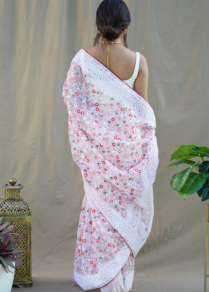 Baby Pink Organza Saree With Blouse Piece - Indian Silk House Agencies