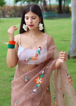 Brown Organza Saree With Blouse Piece - Indian Silk House Agencies