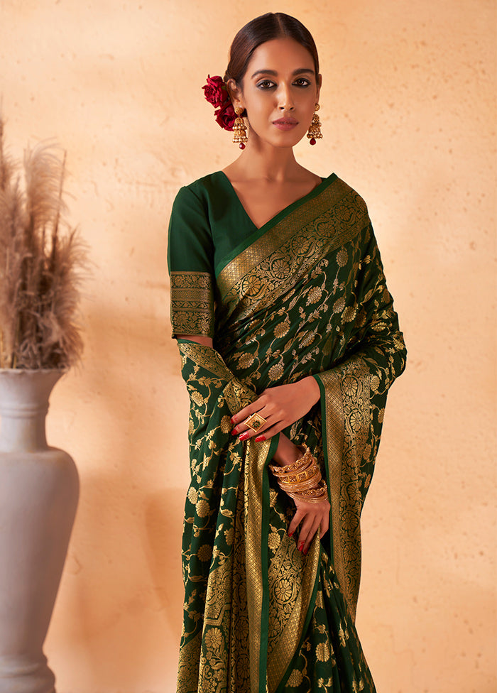 Dark Green Georgette Saree With Blouse Piece - Indian Silk House Agencies