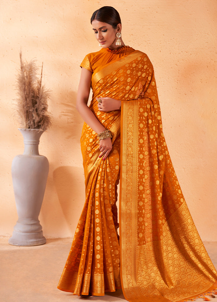 Mustard Georgette Saree With Blouse Piece - Indian Silk House Agencies