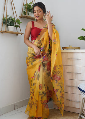 Yellow Organza Saree With Blouse Piece - Indian Silk House Agencies