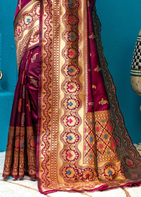 Burgundy Dupion Silk Saree With Blouse Piece - Indian Silk House Agencies