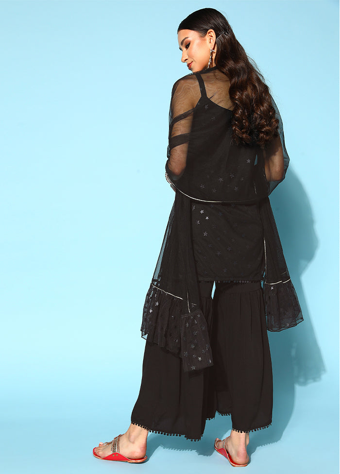3 Pc Black Readymade Net Suit Set - Indian Silk House Agencies