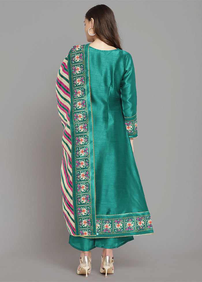 3 Pc Sea Green Readymade Silk Suit Set - Indian Silk House Agencies