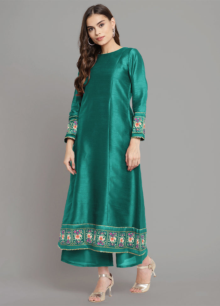 3 Pc Sea Green Readymade Silk Suit Set - Indian Silk House Agencies