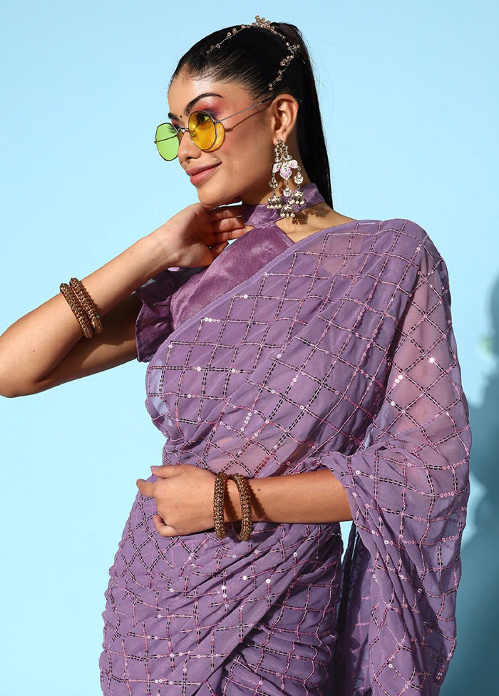 Purple Georgette Saree With Blouse Piece - Indian Silk House Agencies