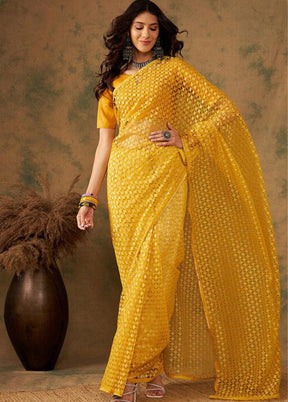 Yellow Organza Saree With Blouse Piece - Indian Silk House Agencies