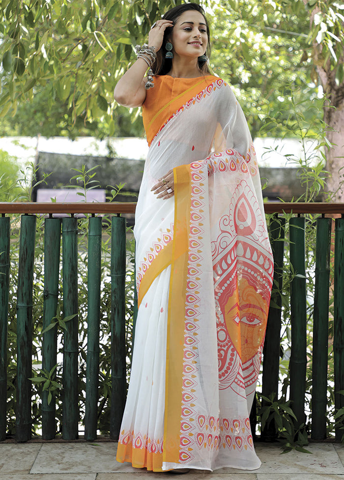 White Silk Saree With Blouse Piece - Indian Silk House Agencies