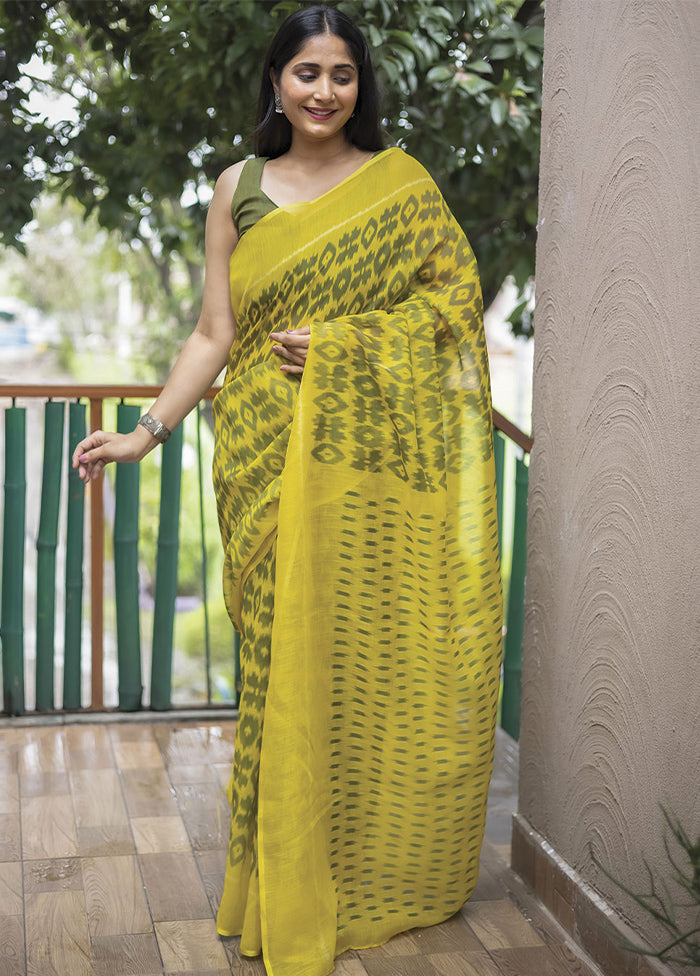 Olive Green Silk Saree With Blouse Piece - Indian Silk House Agencies