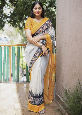 White Silk Saree With Blouse Piece - Indian Silk House Agencies