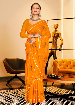 Yellow Chiffon Silk Saree With Blouse Piece - Indian Silk House Agencies