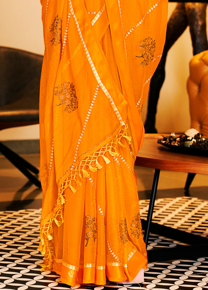 Yellow Chiffon Silk Saree With Blouse Piece - Indian Silk House Agencies