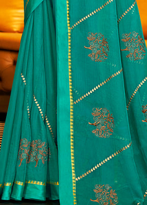 Aqua Chiffon Silk Saree With Blouse Piece - Indian Silk House Agencies