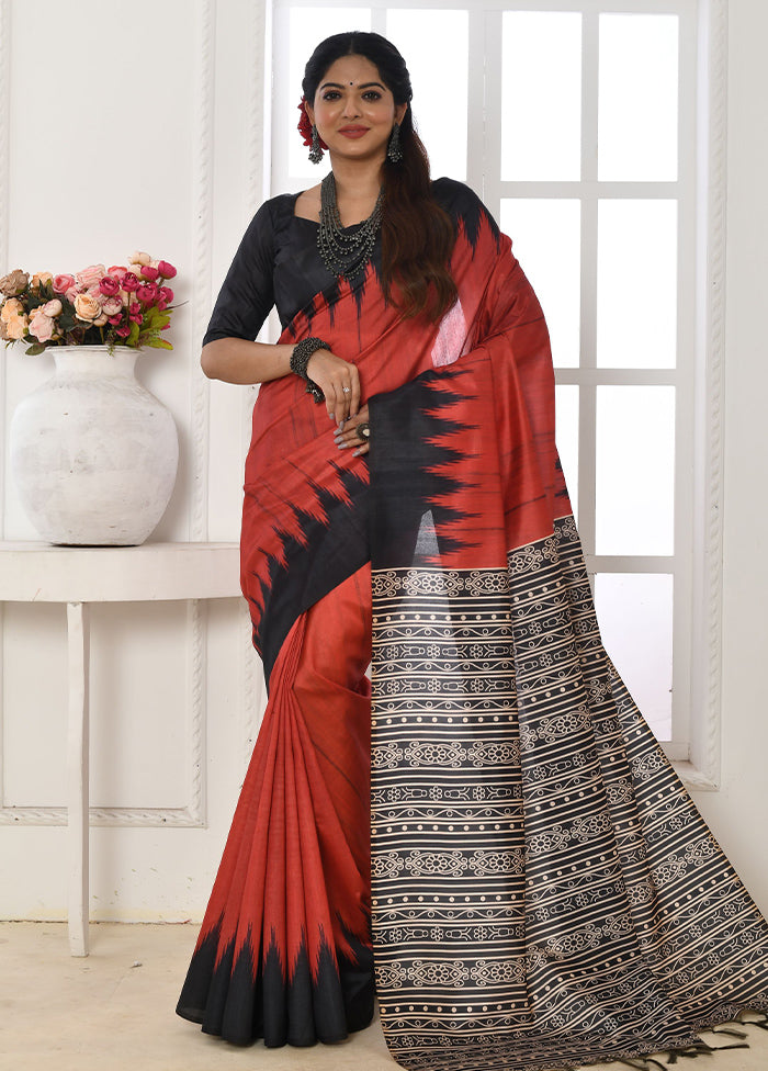 Rust Dupion Silk Saree With Blouse Piece - Indian Silk House Agencies