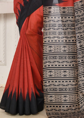 Rust Dupion Silk Saree With Blouse Piece - Indian Silk House Agencies