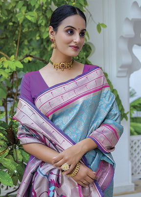 Turquoise Dupion Silk Saree With Blouse Piece - Indian Silk House Agencies