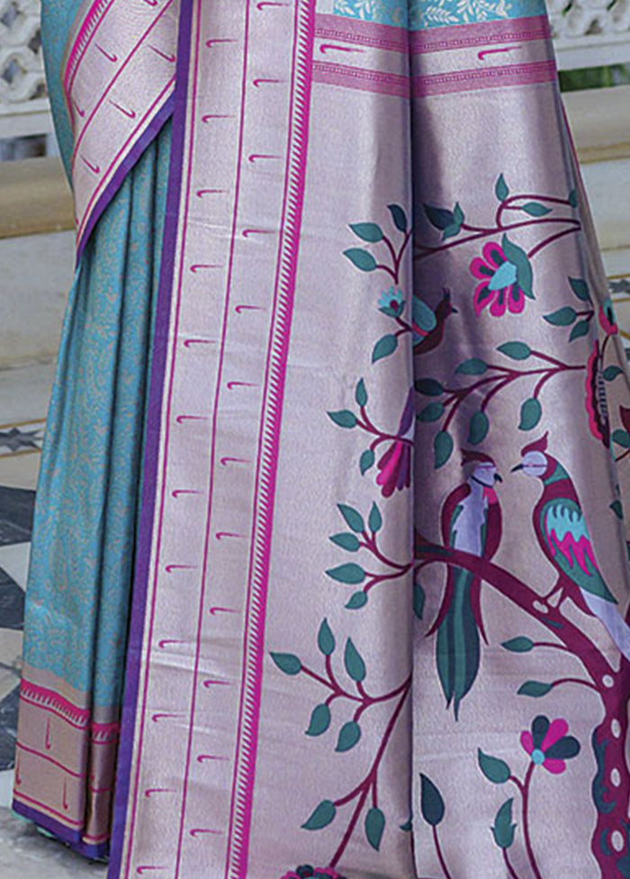 Turquoise Dupion Silk Saree With Blouse Piece - Indian Silk House Agencies