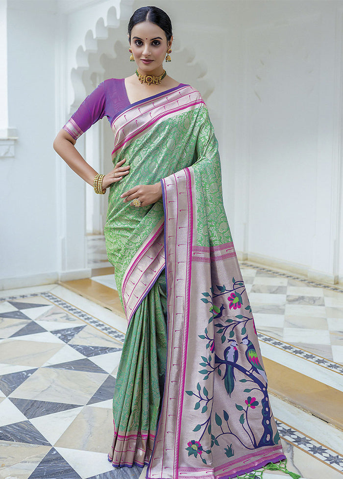 Sea Green Dupion Silk Saree With Blouse Piece - Indian Silk House Agencies